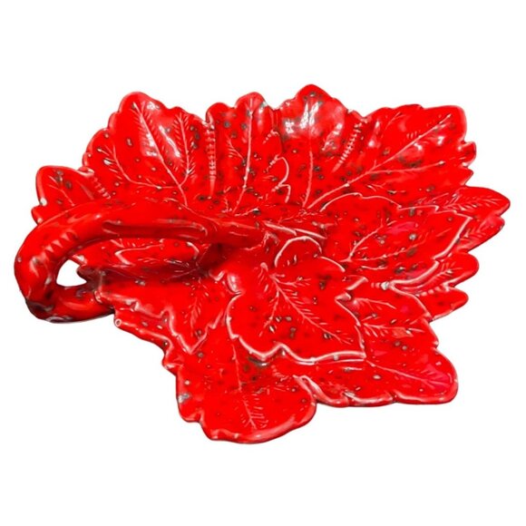 Vintage California-Style Ceramic Leaf Candy Dish Red & Orange - Picture 3 of 9